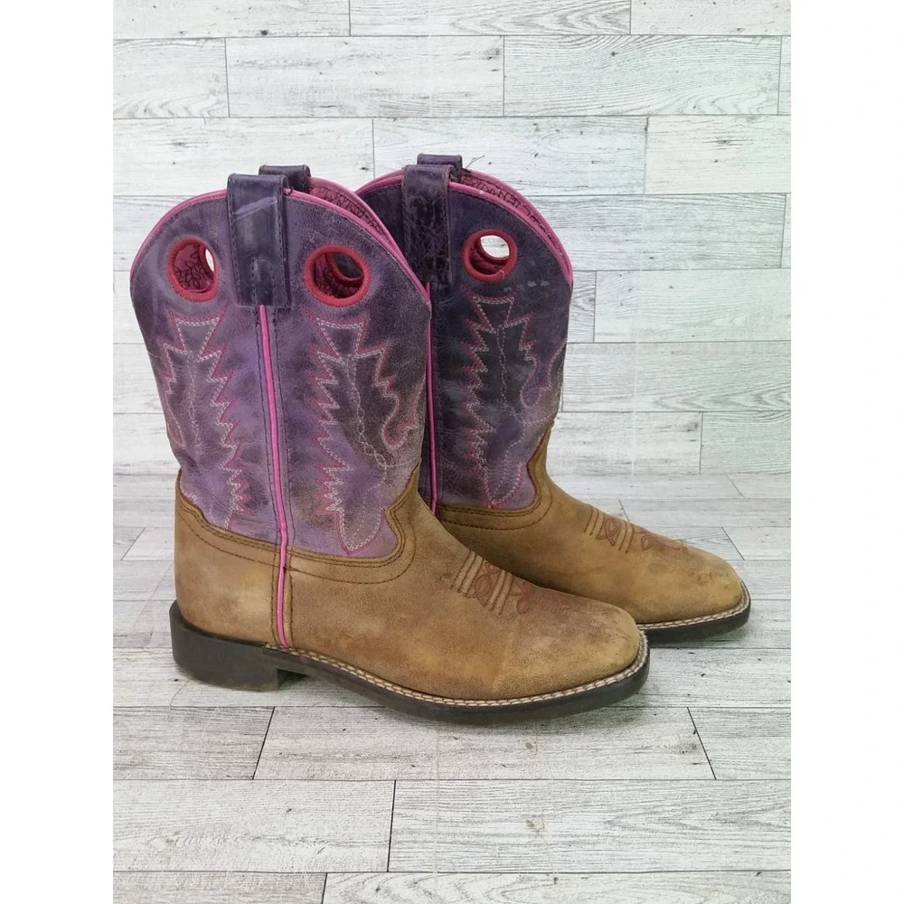 Girls Smoky Mountain Tracie Western Boot Square Toe Sz 2.5 R Pink Purple Cowgirl